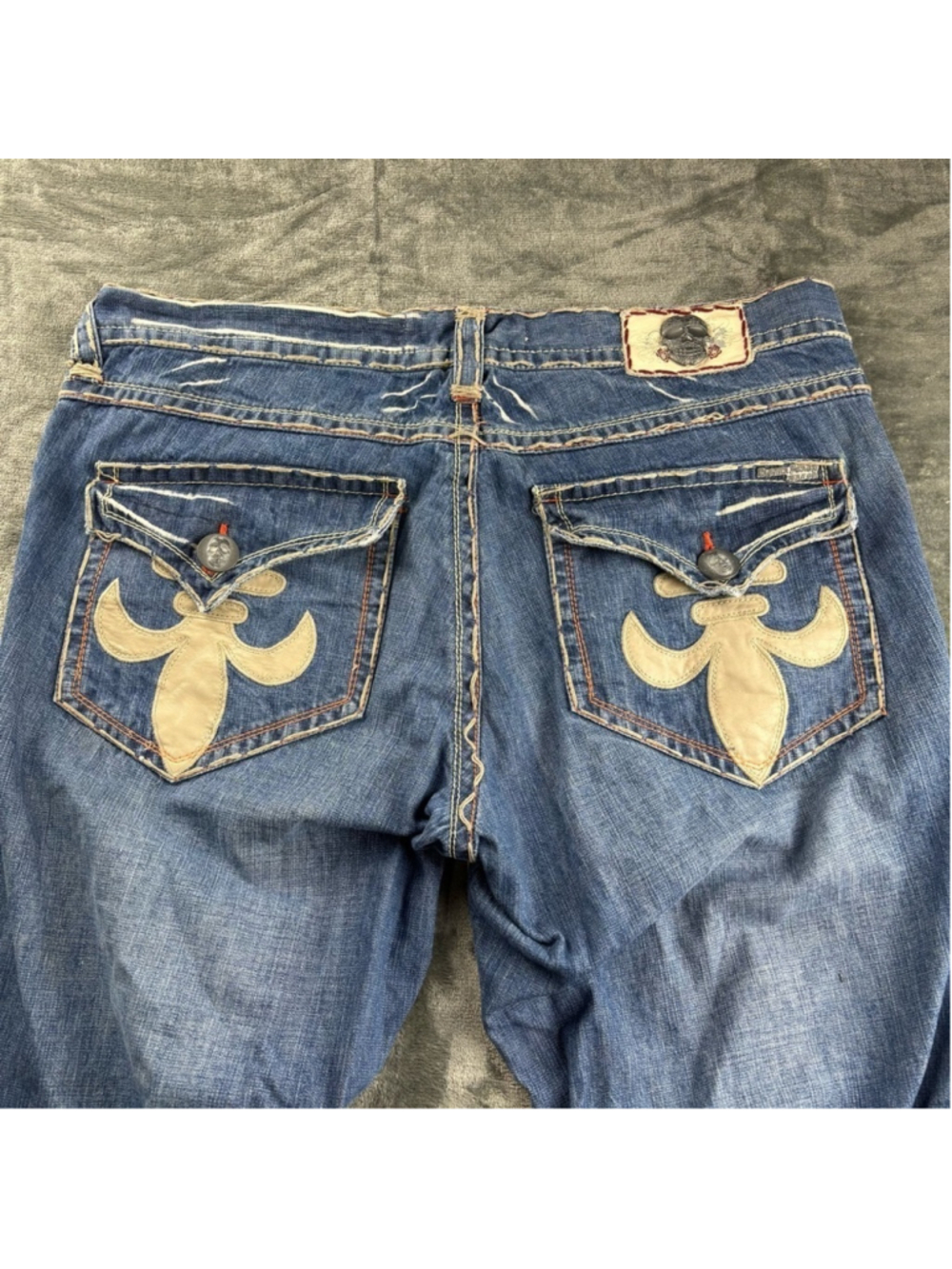 VTG Laguna Beach Jeans Men 40 Y2K Wide Leg White Stitch Streetwear Skull Blue